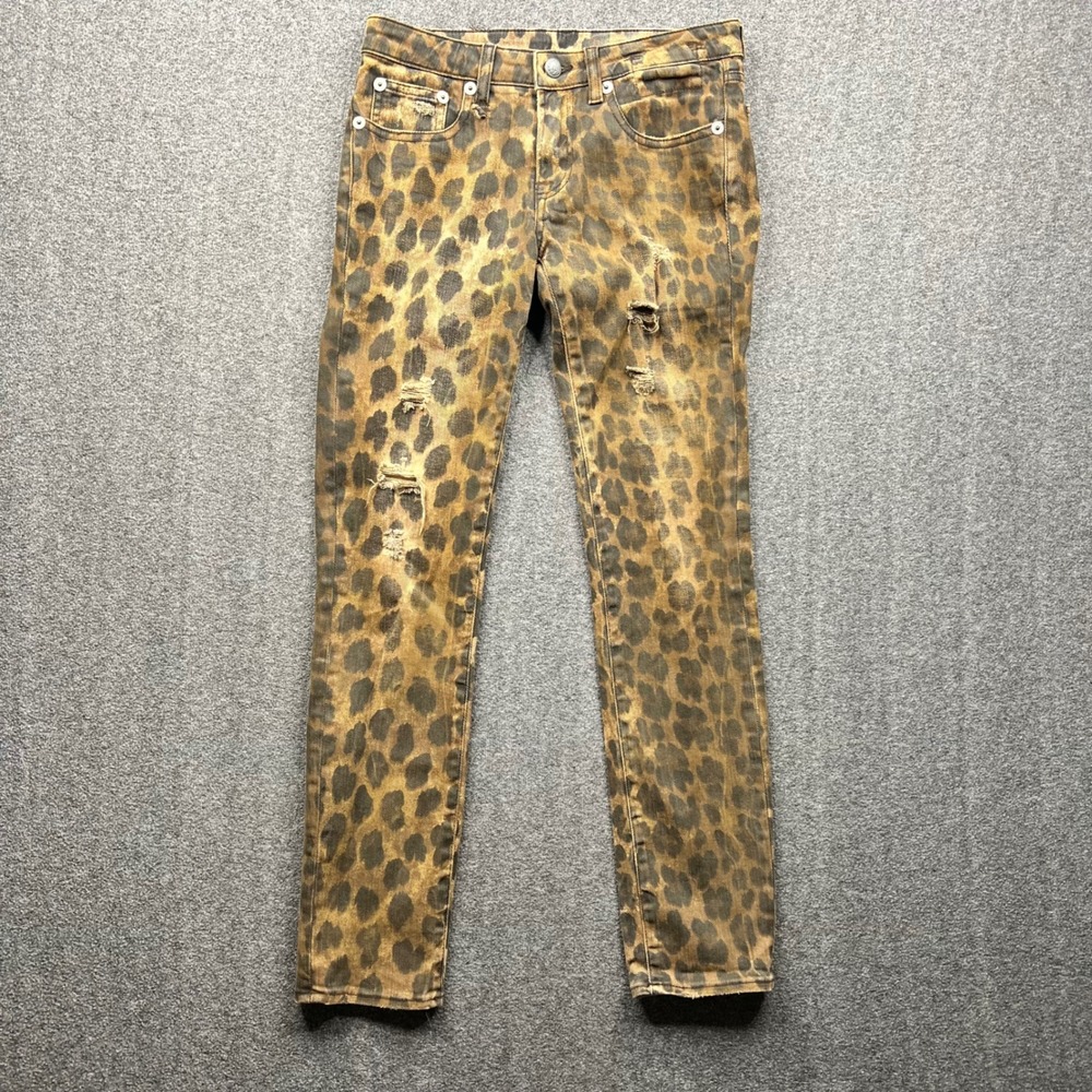 R13 Kate Skinny Jeans Womens 26 Brown Leopard Japanese Denim‎ Distressed Italy